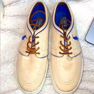 Tan polo low cut shoes with leather laces